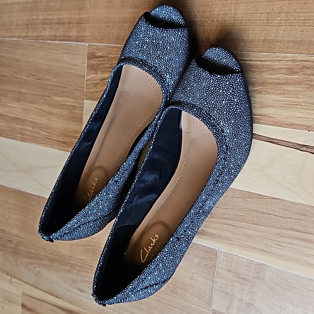 Clarks Black Peep-Toe Wedge Shoes